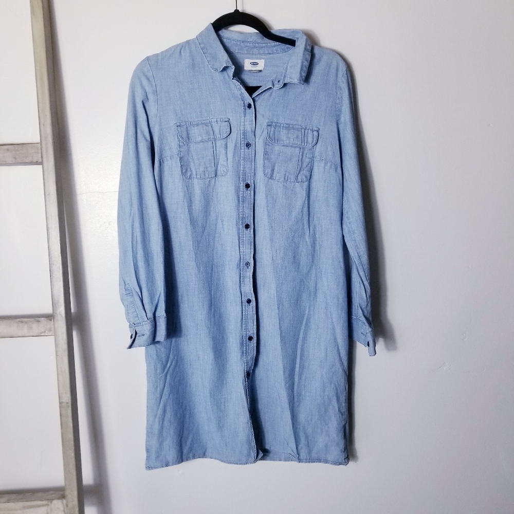 OLD NAVY BUTTON DOWN LIGHT WASH LONG SLEEVE JEAN DRESS SIZE MEDIUM